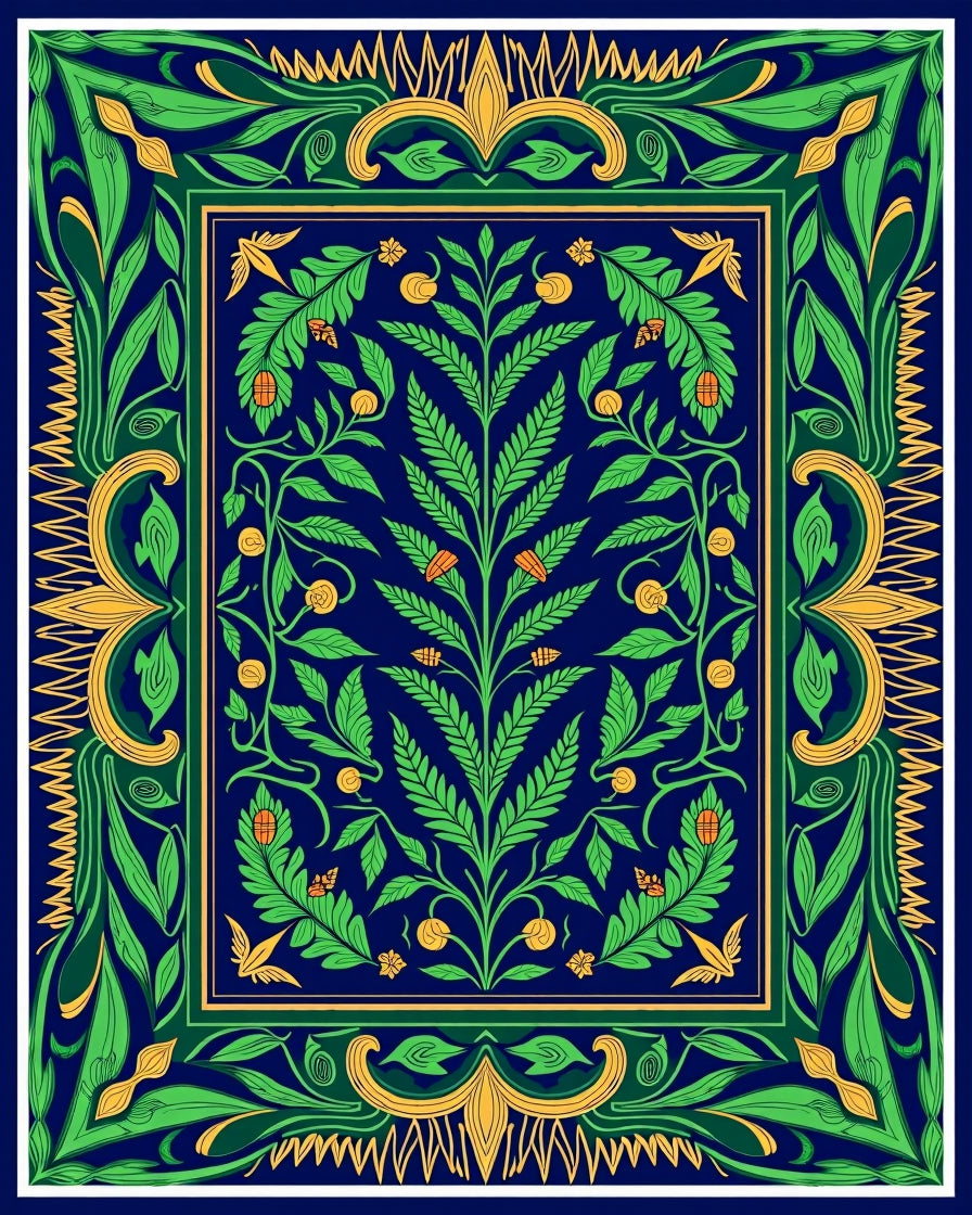 Deep Blue Emerald Garden Foliage Rug