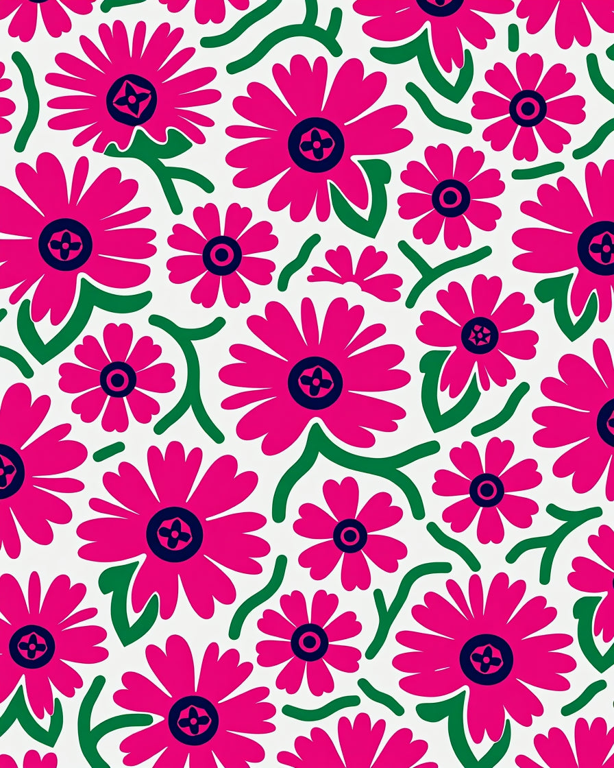 Bold Fuchsia Floral Pattern Rug