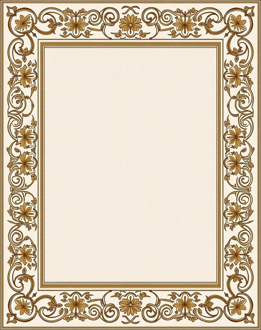 Gold Floral Swirl Border Design Rug