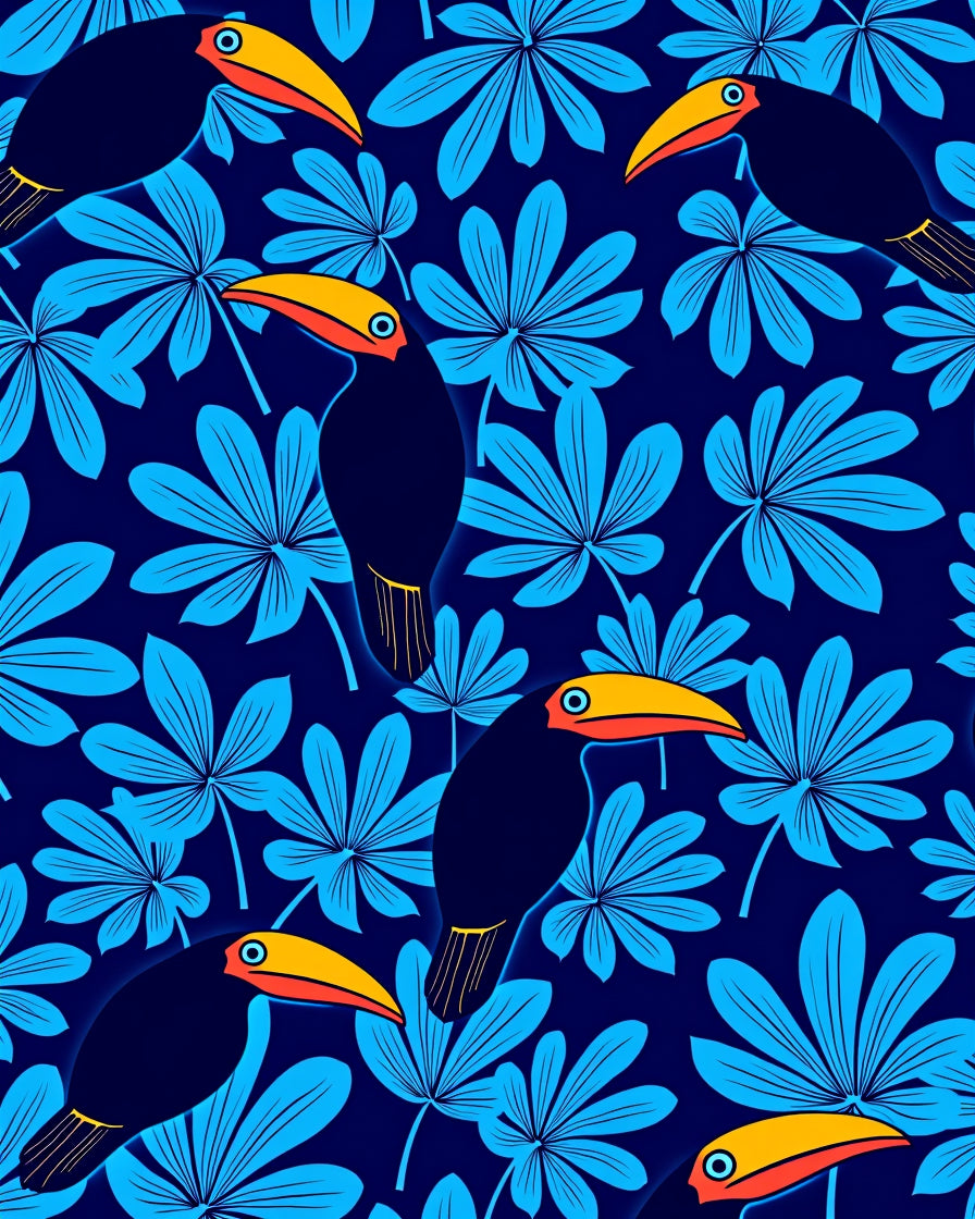 Tropical Toucan Leaf Print Rug