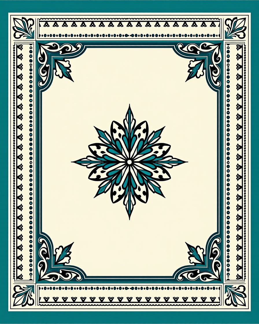Teal Floral Medallion Border Rug