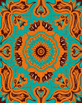 Vibrant Orange Teal Mandala Art Rug