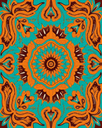 Vibrant Orange Teal Mandala Art Rug