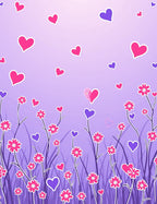Whimsical Pink Purple Hearts Floral Meadow Rug