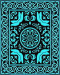 Retro Teal Scrollwork Floral Pattern Rug