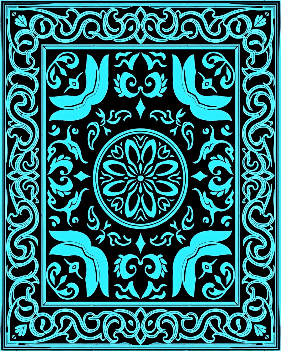 Retro Teal Scrollwork Floral Pattern Rug