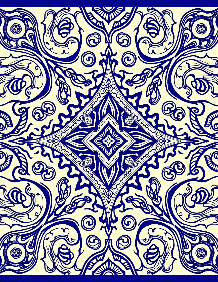 Classic Blue Floral Motif Pattern Rug
