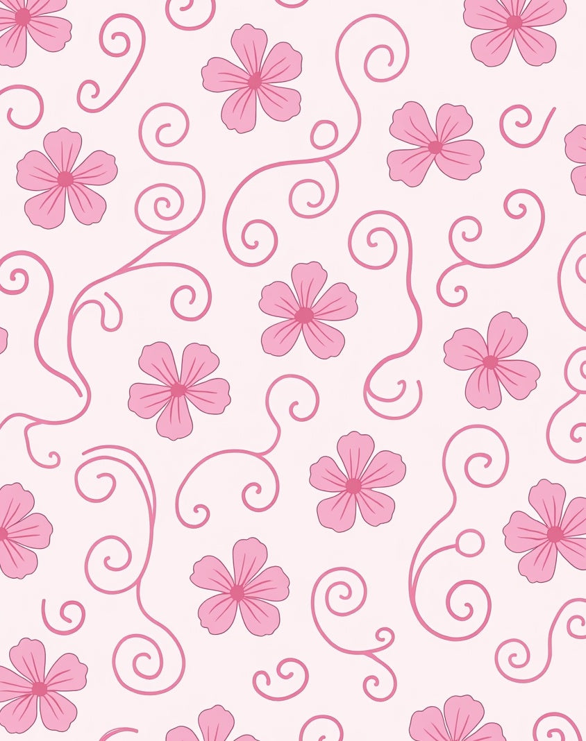 Pink Floral Swirl Pattern Rug
