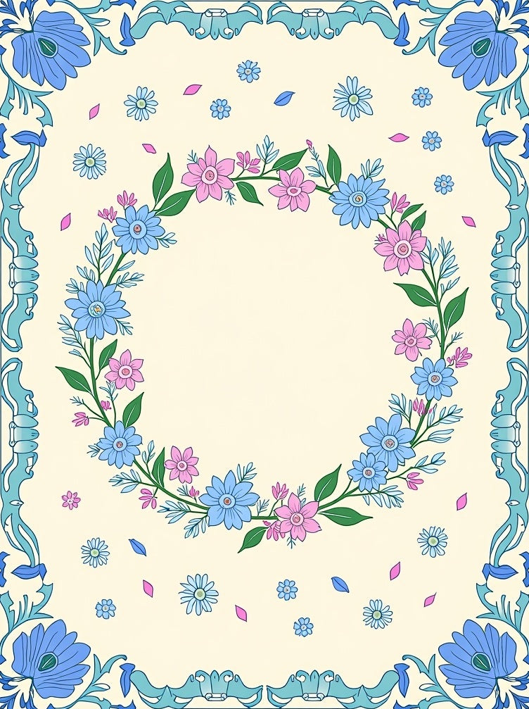 Wreath Of Flowers And Leaves Design Rug