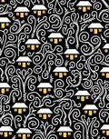 White Houses Black Swirls Organic Art Rug