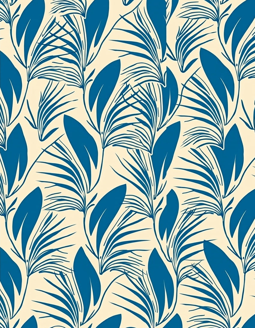 Blue Tropical Leaf Pattern Design Rug