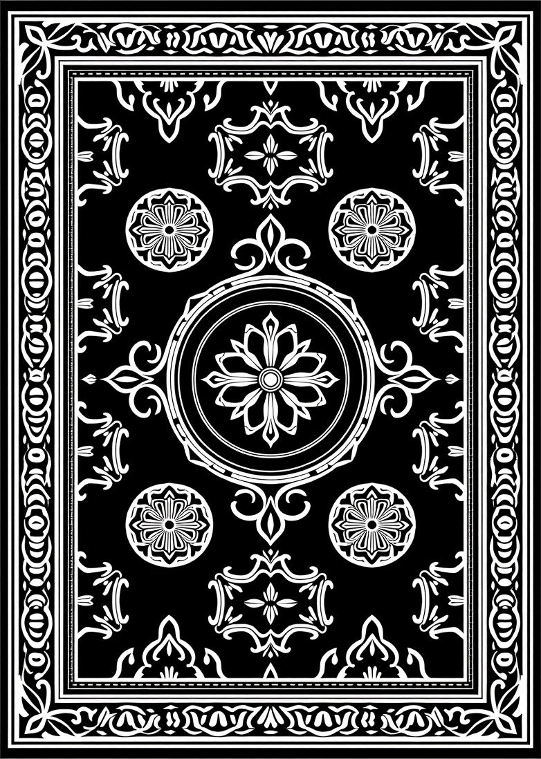Classic Black White Floral Medallion Rug