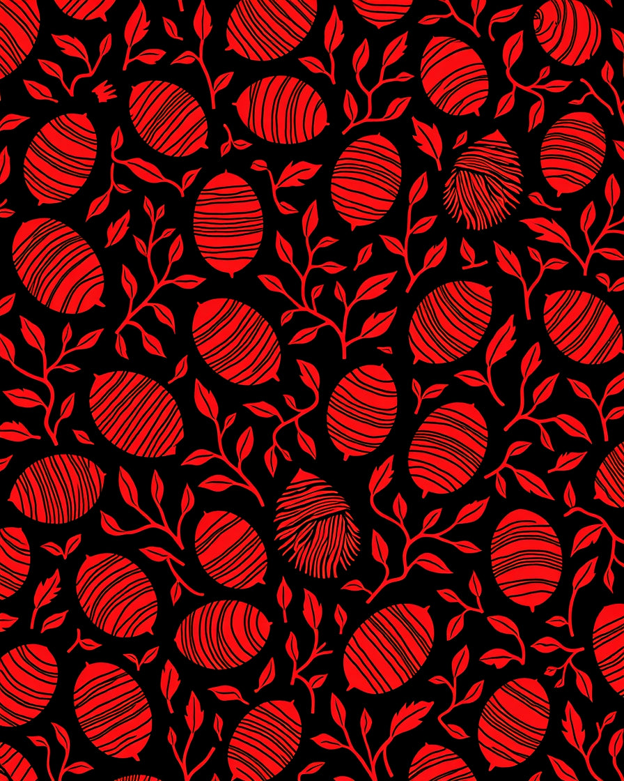 Bold Red Oval Floral Branches Rug