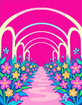 Vibrant Floral Garden Archway Rug