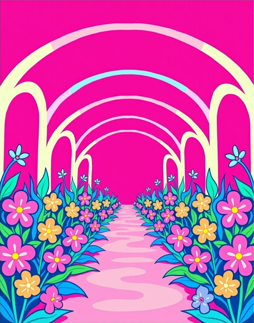 Vibrant Floral Garden Archway Rug