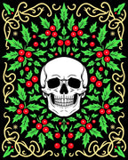 Black Holly Skull Gothic Ornament Rug