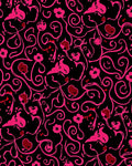 Whimsical Black Pink Floral Swirl Design Rug