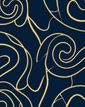 Gold Swirls on Deep Blue Canvas Rug
