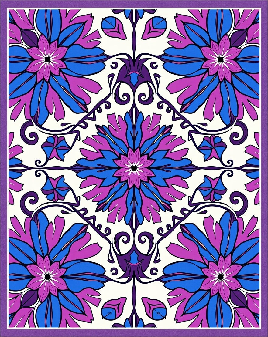 Vibrant Floral Patterned Swirl Design Rug