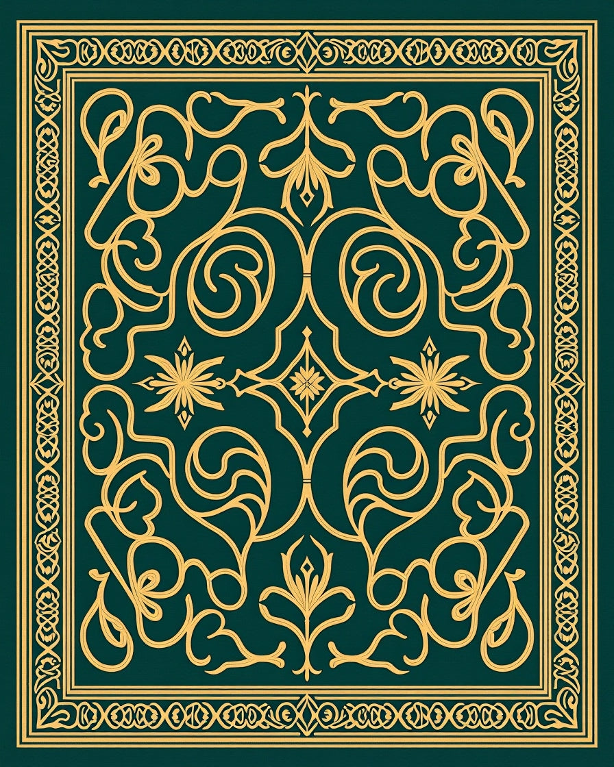 Ornate Gold Swirls Teal Pattern Rug