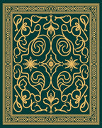 Ornate Gold Swirls Teal Pattern Rug