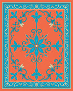 Floral Scroll Bordered Textile Design Rug
