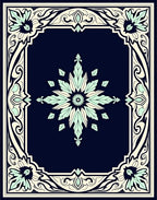 Intricate Floral Frame Dark Blue Rug