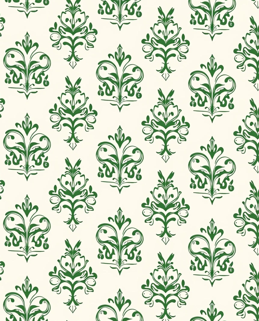 Emerald Green Ornate Damask Rug
