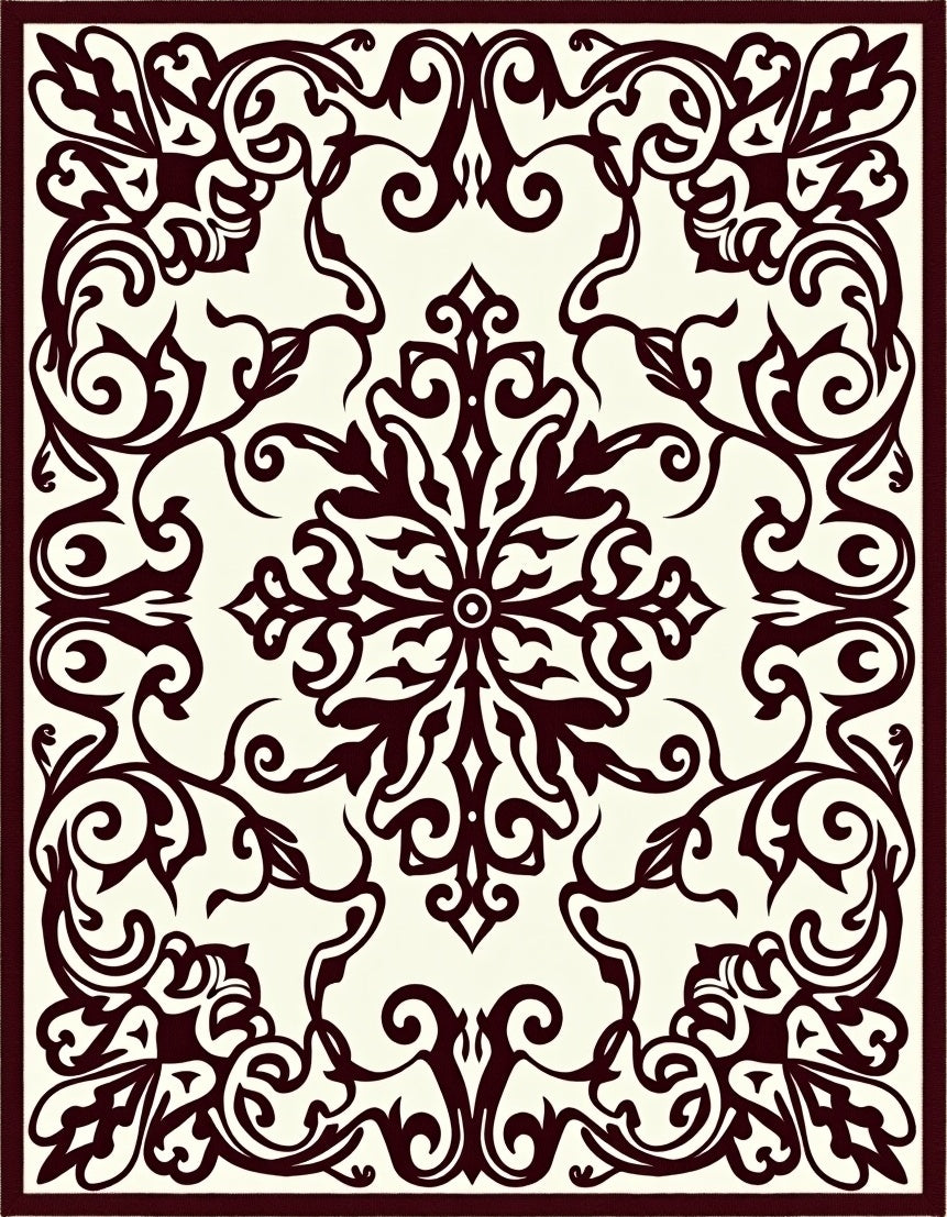 Regal Floral Symmetry Scrollwork Pattern Rug