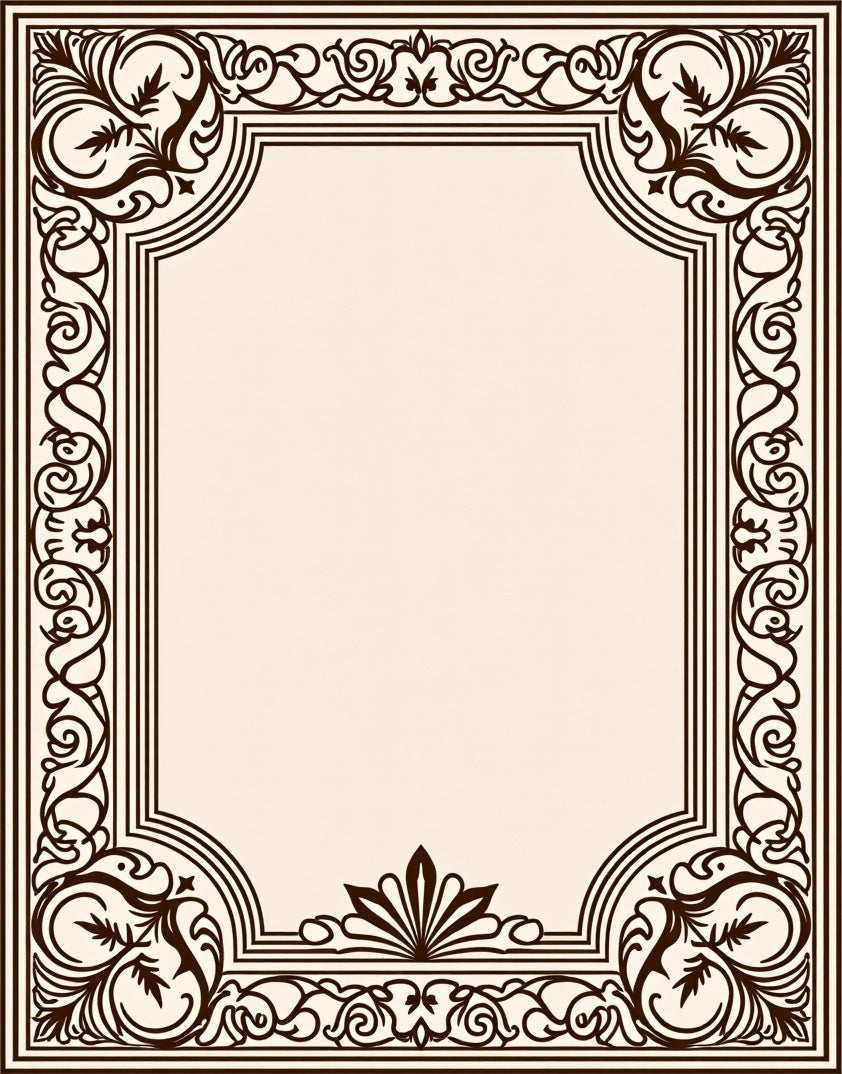 Ornate Floral Scroll Pattern Border Rug