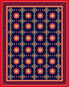 Floral Red Green Blue Geometric Pattern Rug