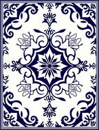 Navy Blue Vintage Floral Pattern Rug