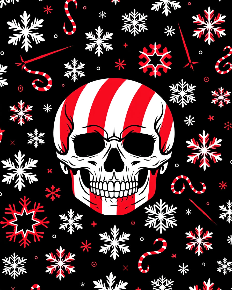 Stripped Skull with Red Snowflakes Rug
