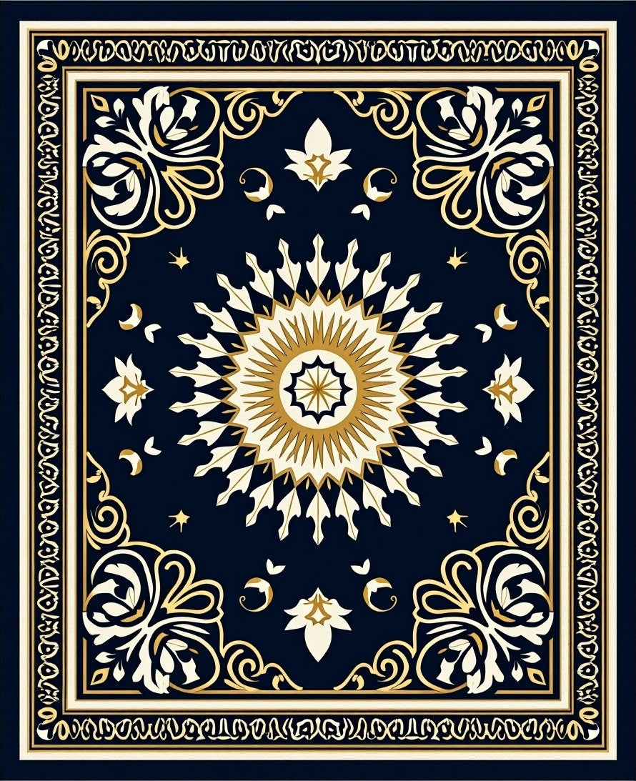Art Deco Sun Floral Motif Rug