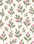 Abstract Pink Buds Green Leaves Pattern Rug