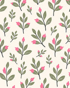 Abstract Pink Buds Green Leaves Pattern Rug