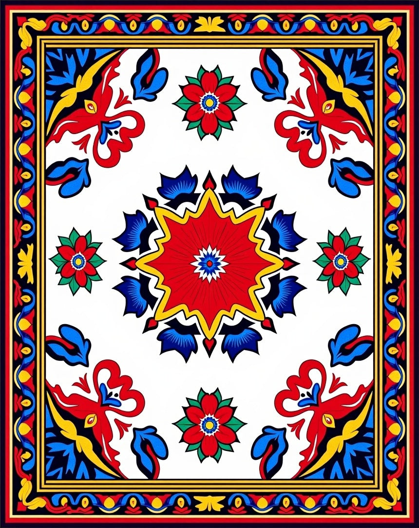Vibrant Floral Starburst Patterned Rug