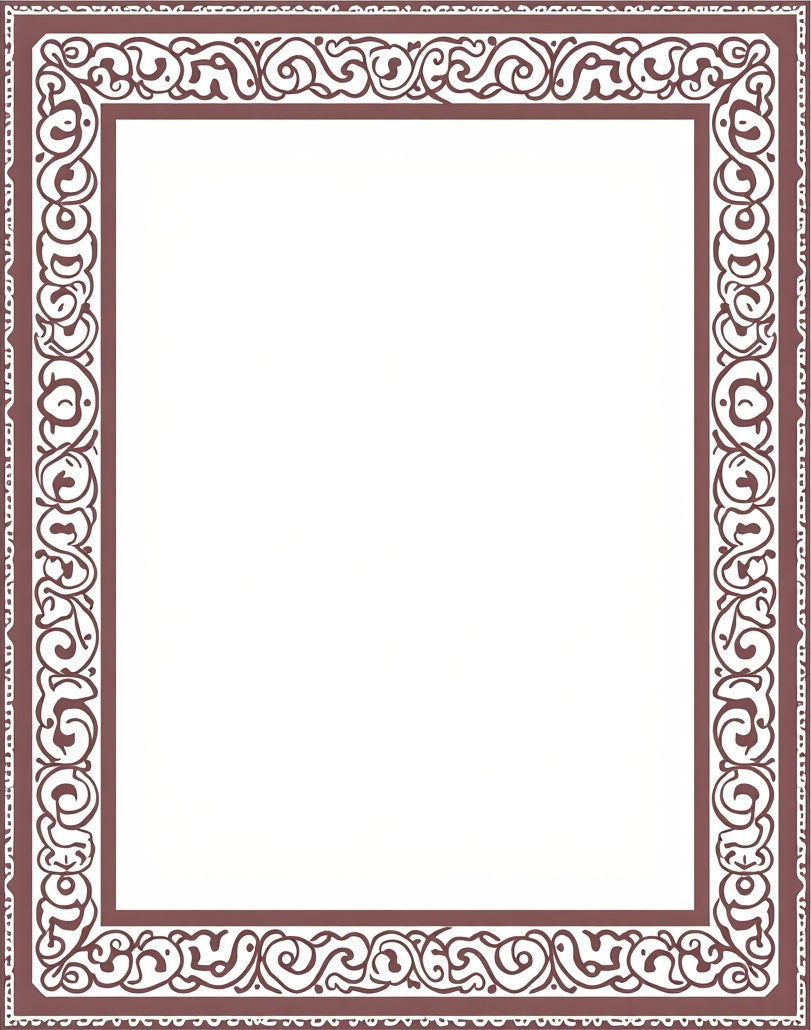 Ornate Burgundy Scroll Border Design Rug