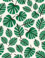 Tropical Leaf Patterned Green Rug
