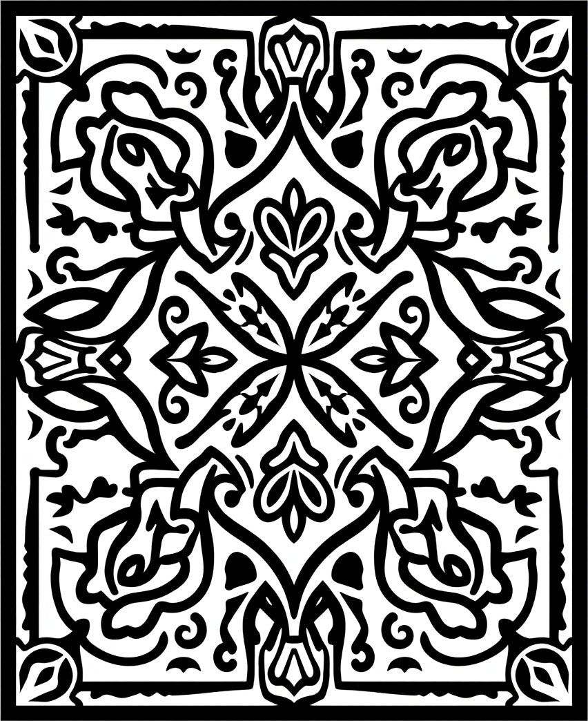 Monochromatic floral intricate design pattern Rug