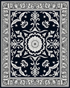 Elegant Black White Floral Relief Rug