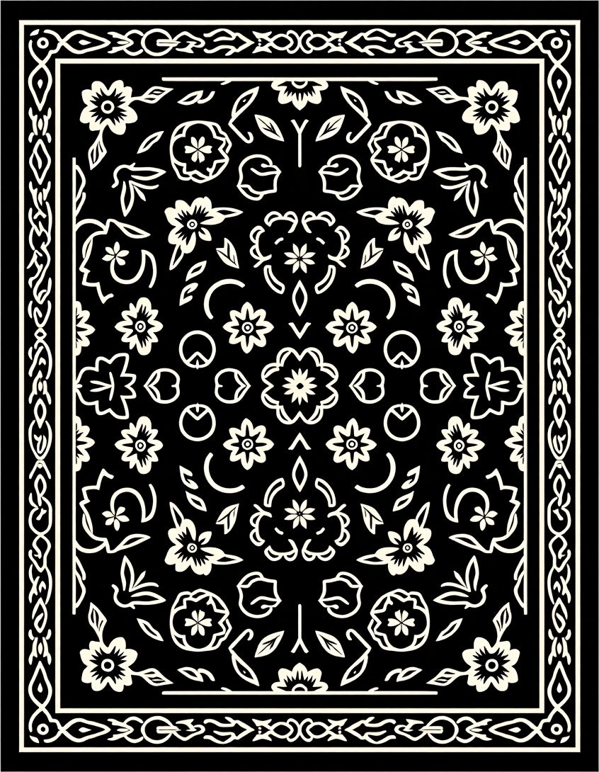 Elegant Black Floral Symmetry Rug