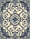 Classic Dark Blue Swirl Floral Pattern Rug