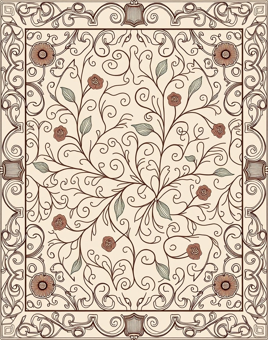 Vine and Rose Scrollwork Pattern Rug