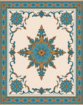 Ornate Teal Floral Medallion Design Rug