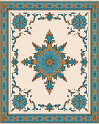 Ornate Teal Floral Medallion Design Rug