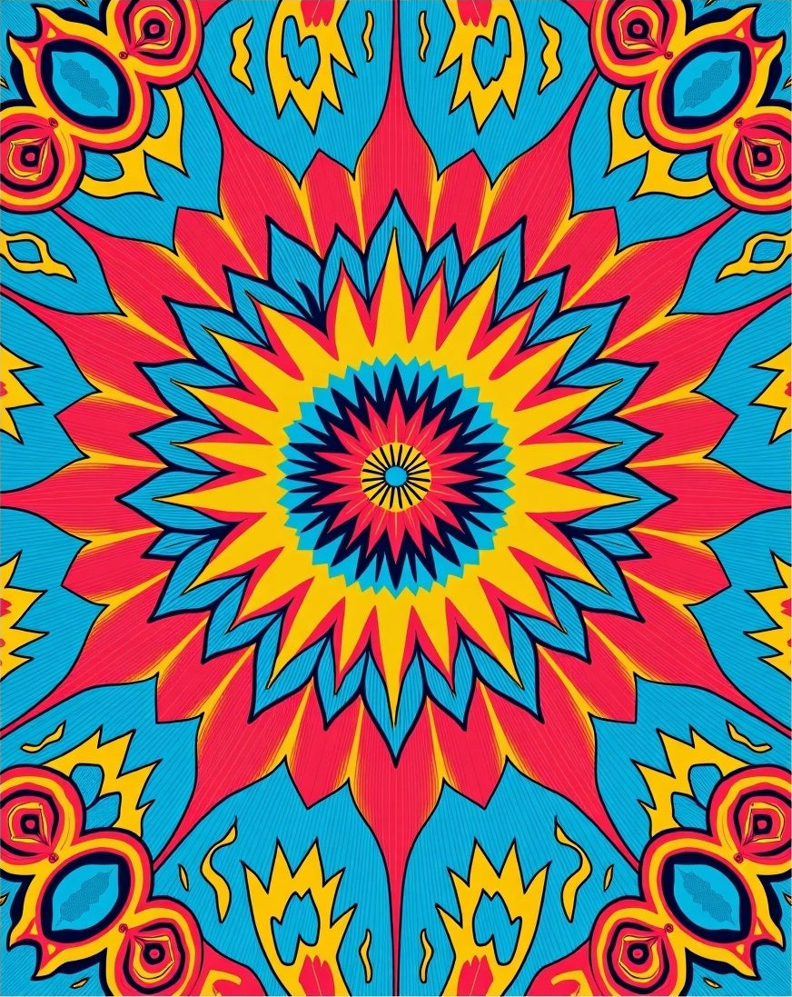 Vibrant Kaleidoscope Floral Sunburst Rug