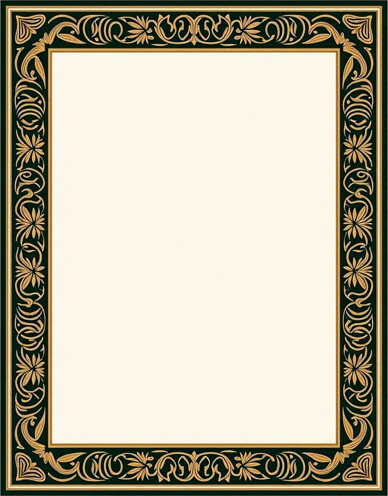 Elegant Gold and Green Floral Border Rug