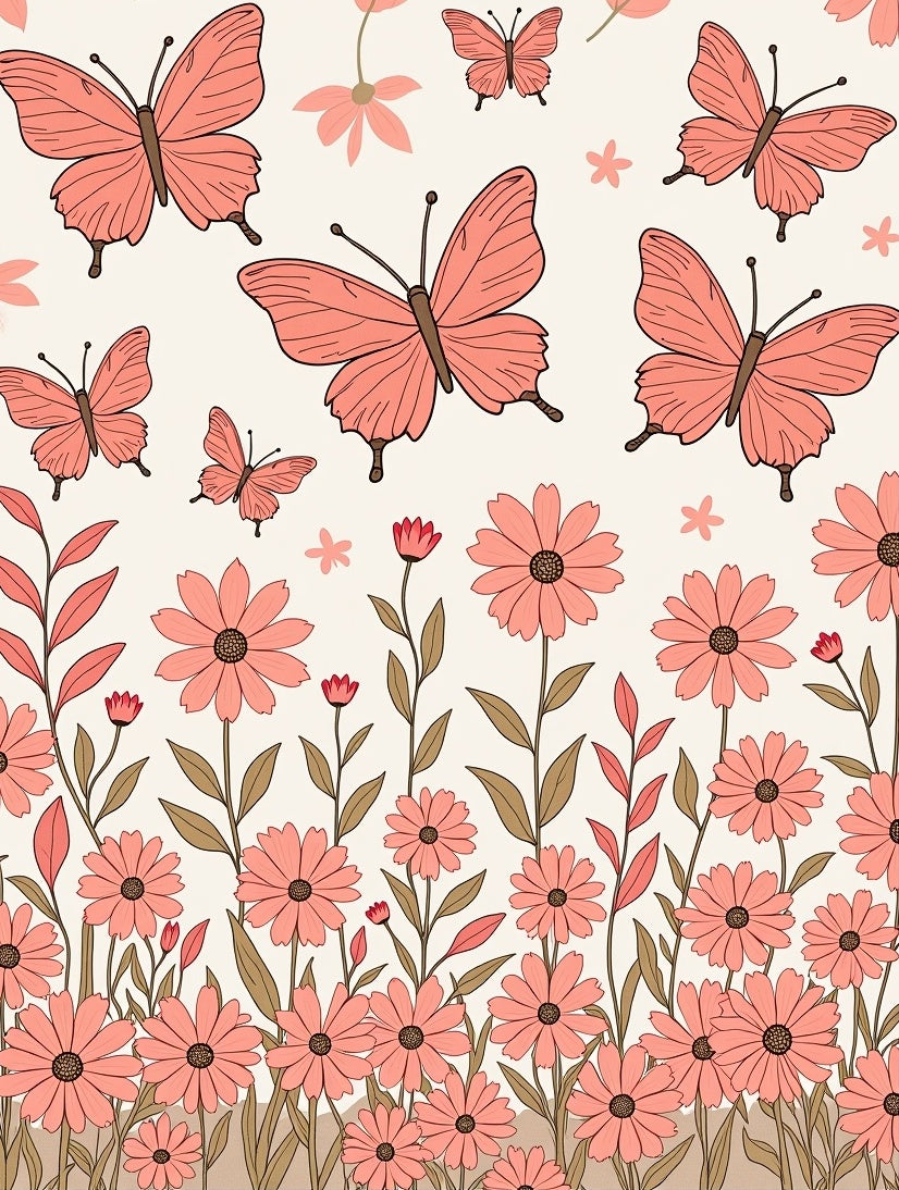 Coral Butterflies and Floral Garden Pattern Rug