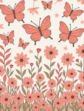 Coral Butterflies and Floral Garden Pattern Rug